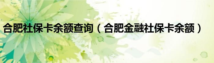 合肥社保卡余额查询(合肥金融社保卡余额)