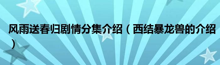 风雨送春归剧情分集介绍(西结暴龙兽的介绍)