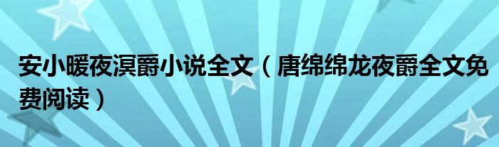 安小暖夜溟爵小说全文(唐绵绵龙夜爵全文免费阅读)