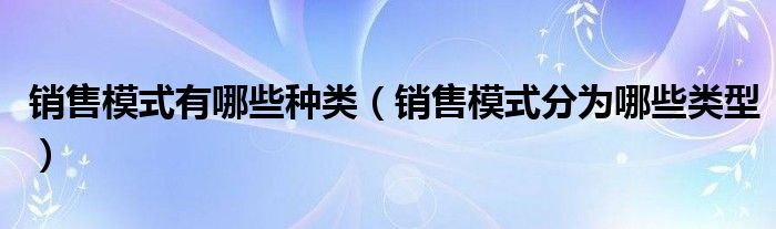 销售模式有哪些种类(销售模式分为哪些类型)