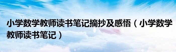 小学数学教师读书笔记摘抄及感悟(小学数学教师读书笔记)