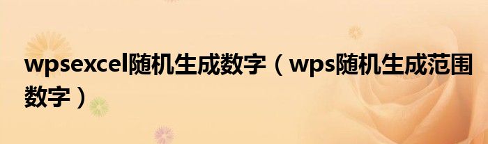 wpsexcel随机生成数字(wps随机生成范围数字)