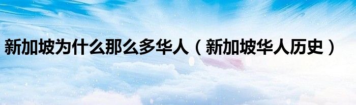 新加坡为什么那么多华人(新加坡华人历史)