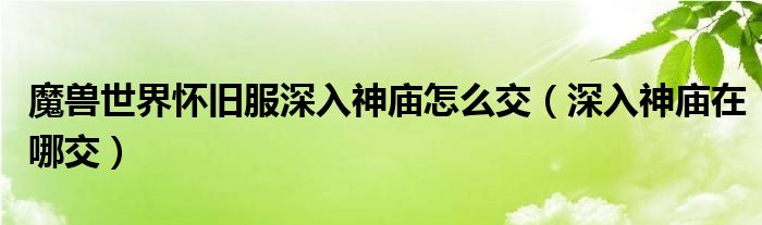 魔兽世界怀旧服深入神庙怎么交(深入神庙在哪交)