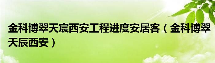 金科博翠天宸西安工程进度安居客（金科博翠天辰西安）