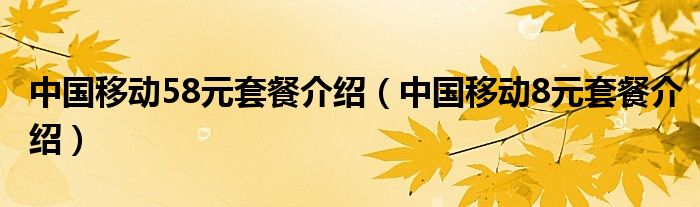 中国移动58元套餐介绍(中国移动8元套餐介绍)