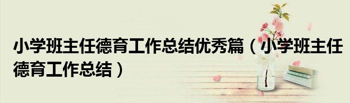 小学班主任德育工作总结优秀篇(小学班主任德育工作总结)