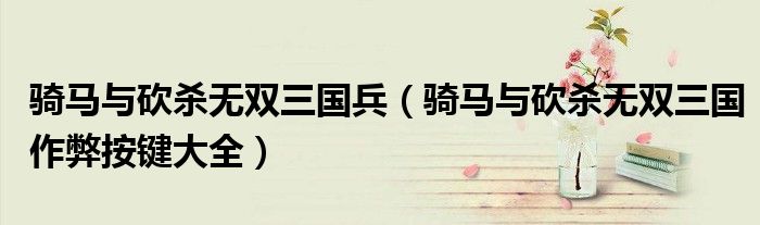 骑马与砍杀无双三国兵(骑马与砍杀无双三国作弊按键大全)