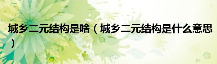 城乡二元结构是啥(城乡二元结构是什么意思)