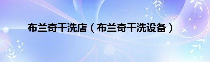 布兰奇干洗店(布兰奇干洗设备)