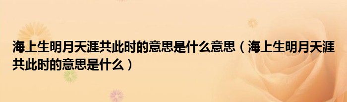 海上生明月天涯共此时的意思是什么意思(海上生明月天涯共此时的意思是什么)