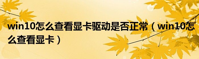 win10怎么查看显卡驱动是否正常(win10怎么查看显卡)