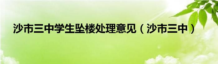 沙市三中学生坠楼处理意见(沙市三中)