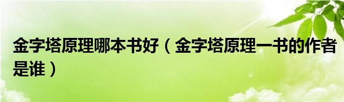 金字塔原理哪本书好(金字塔原理一书的作者是谁)