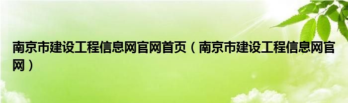南京市建设工程信息网官网首页(南京市建设工程信息网官网)