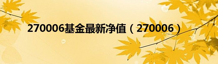 270006基金最新净值(270006)