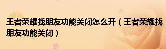 王者荣耀找朋友功能关闭怎么开(王者荣耀找朋友功能关闭)
