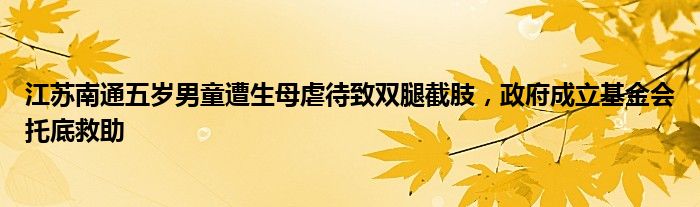 江苏南通五岁男童遭生母虐待致双腿截肢,政府成立基金会托底救助