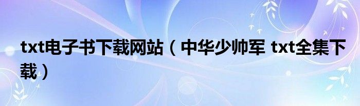 txt电子书下载网站(中华少帅军 txt全集下载)