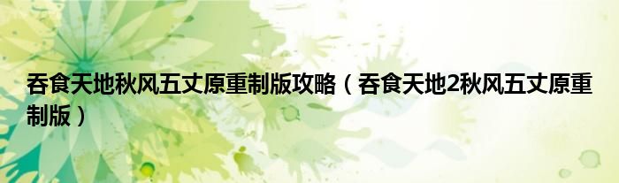 吞食天地秋风五丈原重制版攻略(吞食天地2秋风五丈原重制版)