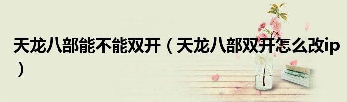 天龙八部能不能双开(天龙八部双开怎么改ip)