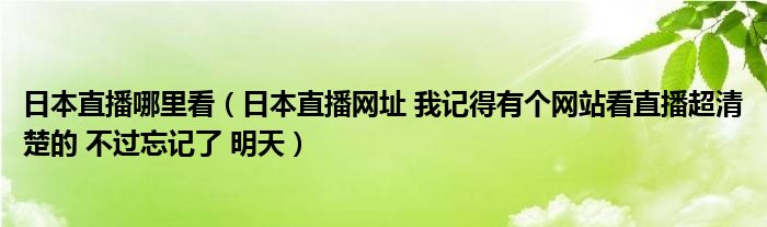日本直播哪里看(日本直播网址 我记得有个网站看直播超清楚的 不过忘记了 明天)
