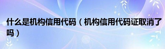 什么是机构信用代码(机构信用代码证取消了吗)