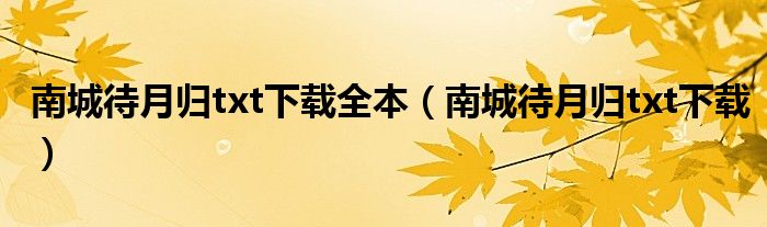 南城待月归txt下载全本(南城待月归txt下载)