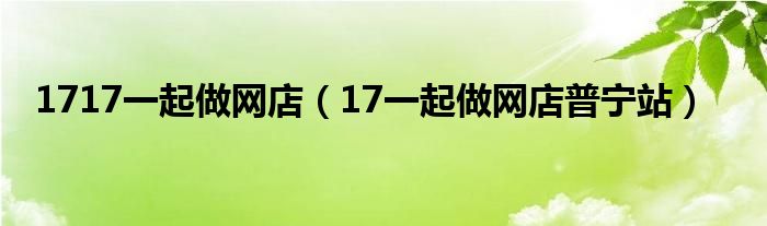 1717一起做网店(17一起做网店普宁站)