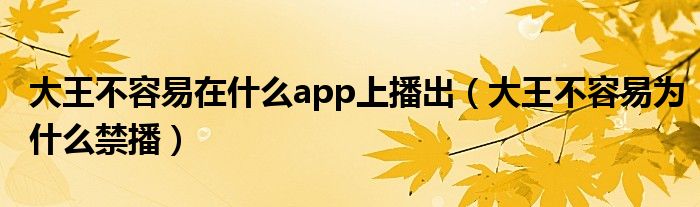 大王不容易在什么app上播出(大王不容易为什么禁播)