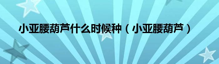 小亚腰葫芦什么时候种(小亚腰葫芦)