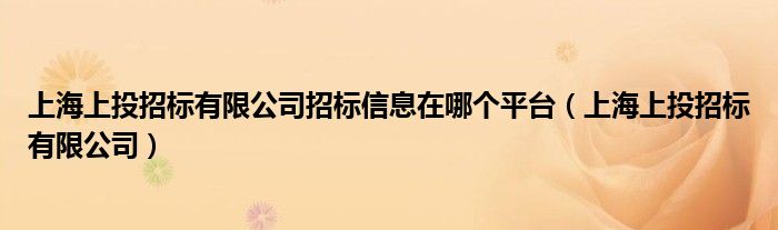 上海上投招标有限公司招标信息在哪个平台(上海上投招标有限公司)