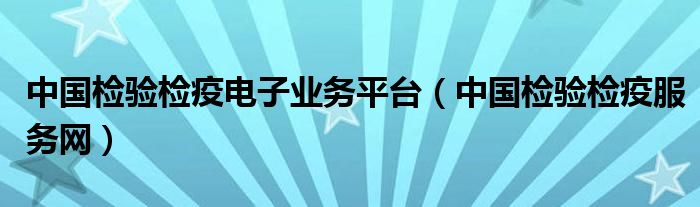 中国检验检疫电子业务平台(中国检验检疫服务网)
