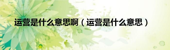 运营是什么意思啊(运营是什么意思)