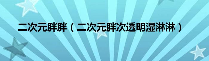 二次元胖胖(二次元胖次透明湿淋淋)