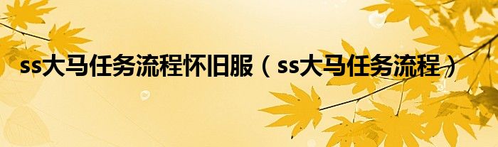 ss大马任务流程怀旧服(ss大马任务流程)