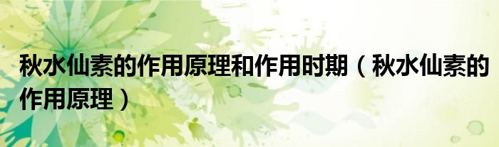 秋水仙素的作用原理和作用时期(秋水仙素的作用原理)