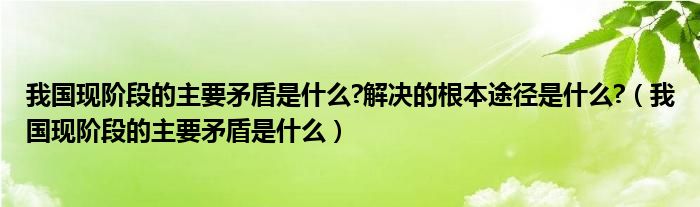 我国现阶段的主要矛盾是什么?解决的根本途径是什么?(我国现阶段的主要矛盾是什么)