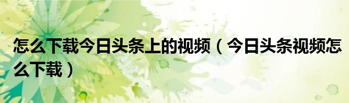 怎么下载今日头条上的视频(今日头条视频怎么下载)