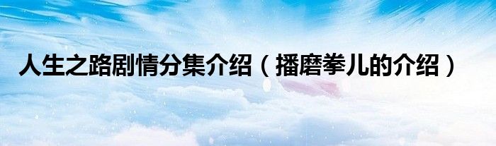 人生之路剧情分集介绍(播磨拳儿的介绍)