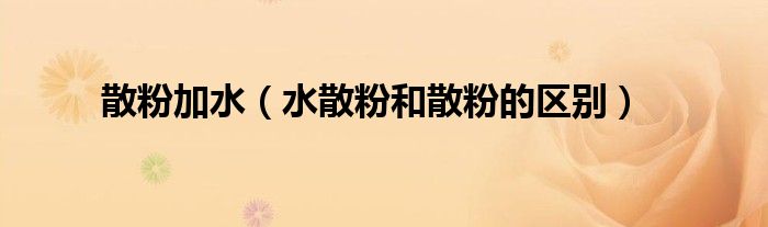 散粉加水(水散粉和散粉的区别)