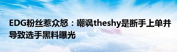 EDG粉丝惹众怒:嘲讽theshy是断手上单并导致选手黑料曝光