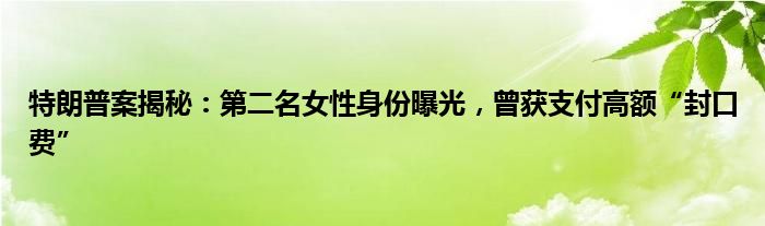 特朗普案揭秘:第二名女性身份曝光,曾获支付高额“封口费”