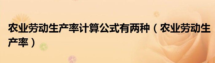 农业劳动生产率计算公式有两种(农业劳动生产率)