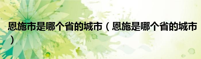 恩施市是哪个省的城市(恩施是哪个省的城市)