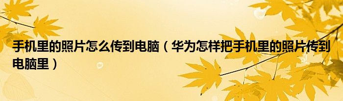 手机里的照片怎么传到电脑(华为怎样把手机里的照片传到电脑里)