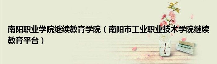 南阳职业学院继续教育学院(南阳市工业职业技术学院继续教育平台)