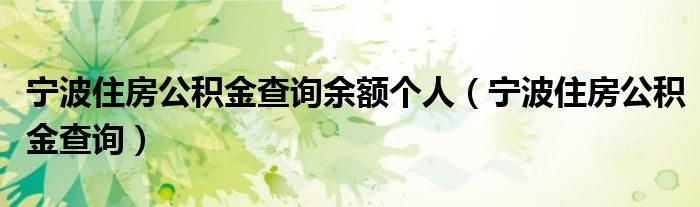 宁波住房公积金查询余额个人(宁波住房公积金查询)