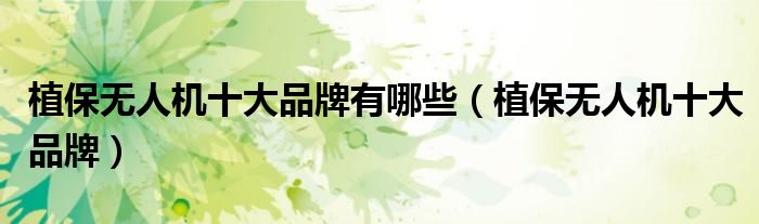 植保无人机十大品牌有哪些(植保无人机十大品牌)