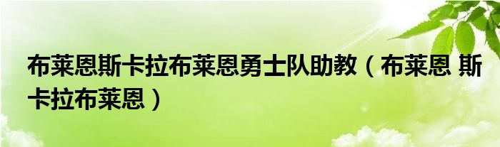 布莱恩斯卡拉布莱恩勇士队助教(布莱恩 斯卡拉布莱恩)